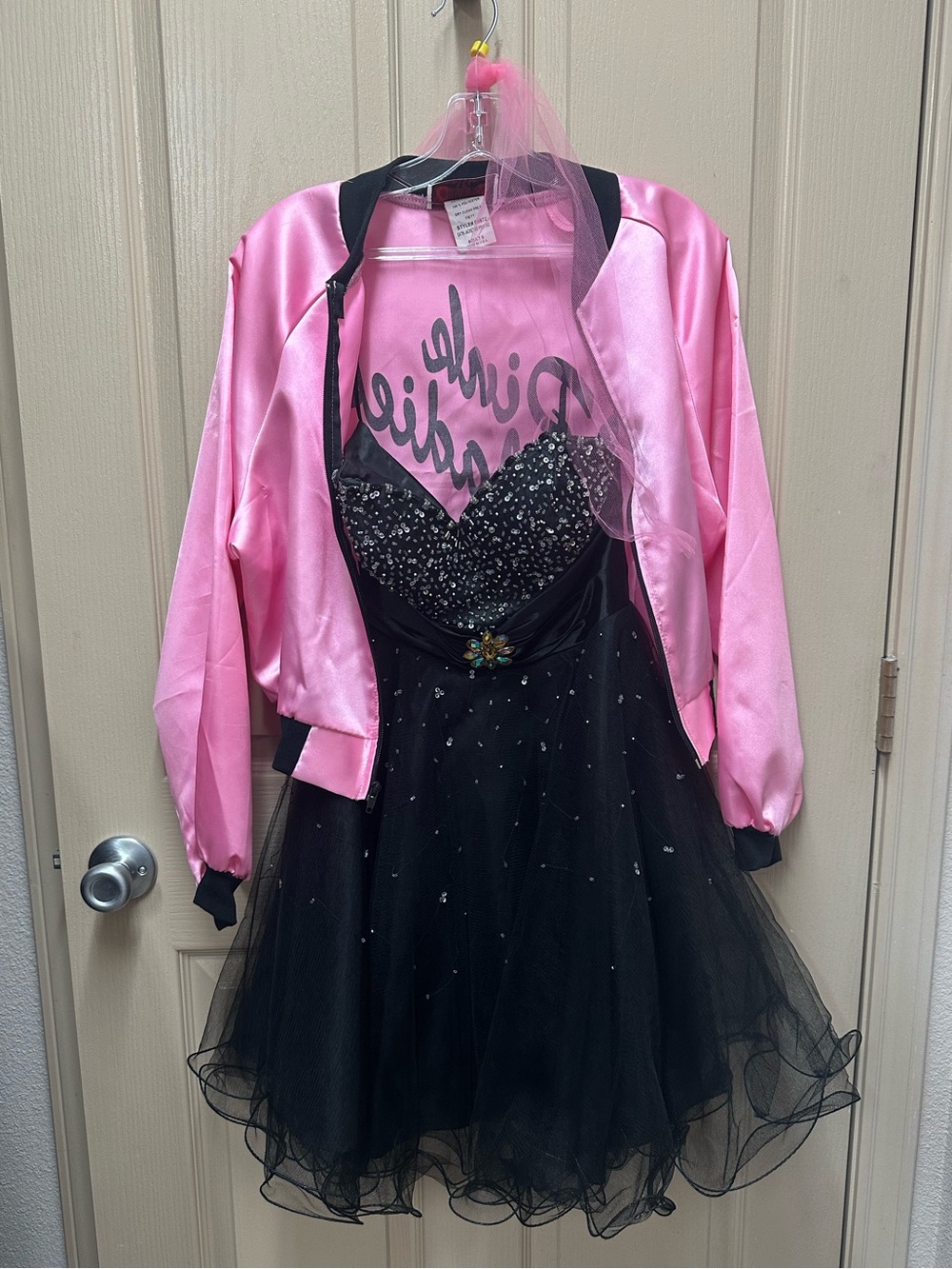Pink Ladies Costume Set Pink Jacket & Black Sequin Tulle Dress - Picture 2 of 9